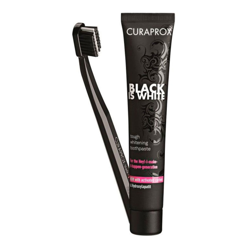Набор отбеливающая зубная паста и щетка Black is White Curaprox — фото и цены