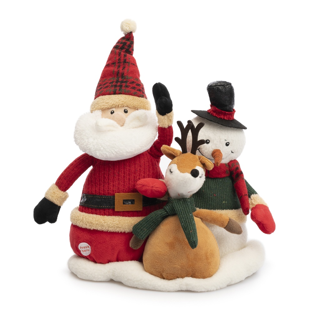 EDGМузыкальная игрушка "Санта с оленем и снеговиком", 36 см