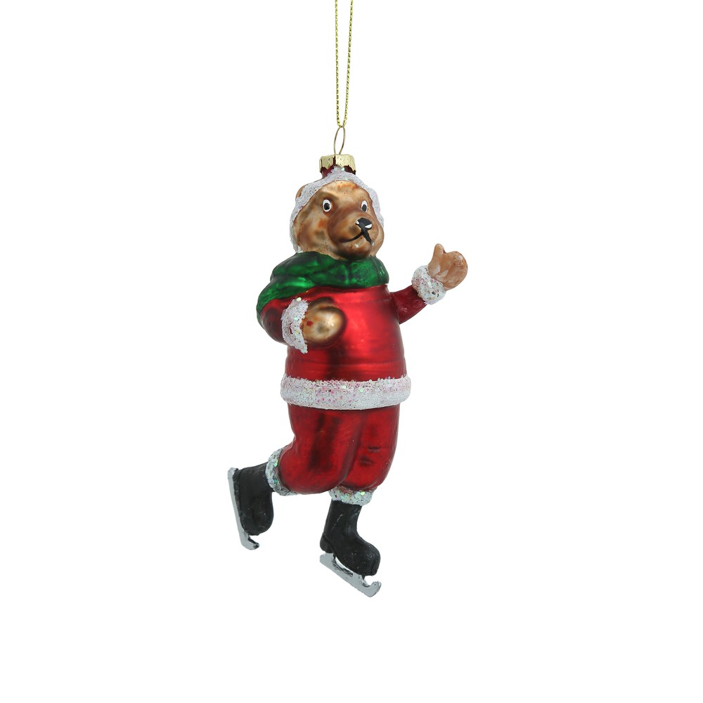 Ёлочная игрушка Glass Hanger Bear With Hat Red 14 cm Хоум Концепт — фото и цены