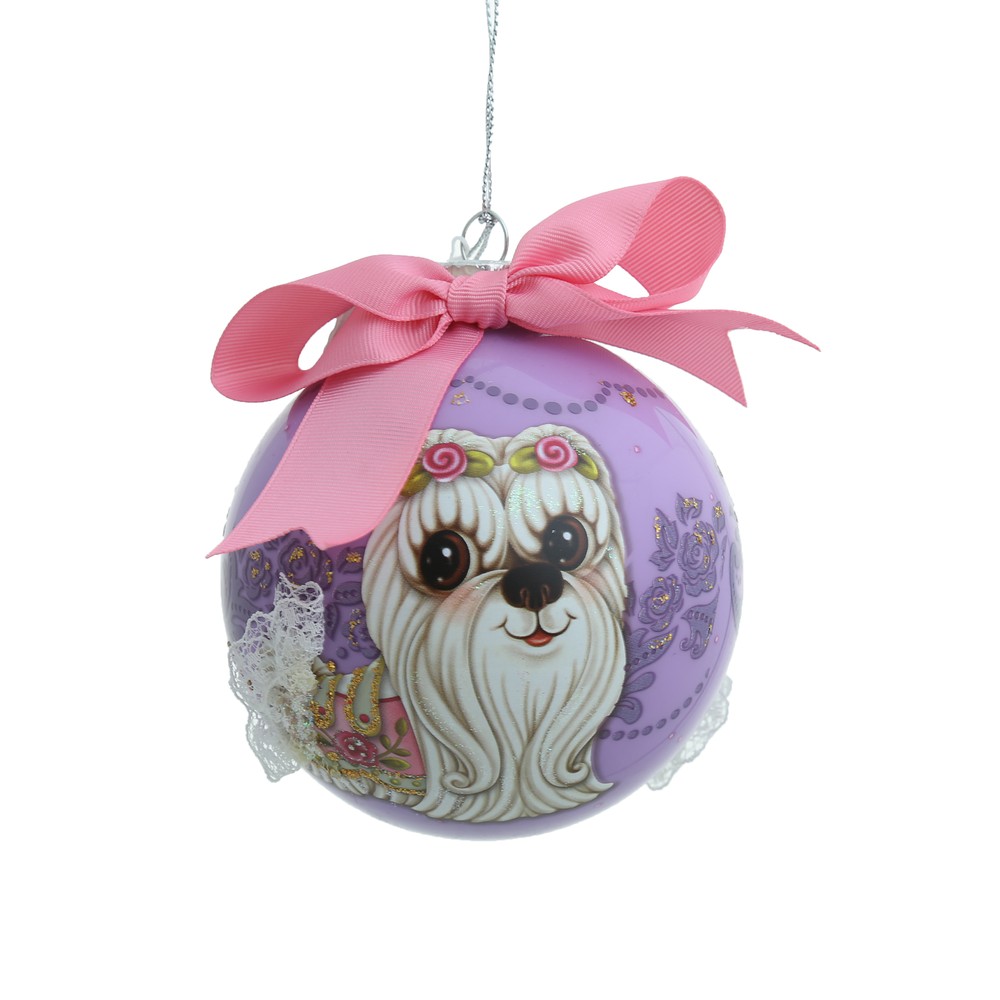 Ёлочная игрушка Glass Dog Ball With Bow Purple 9 cm Хоум Концепт — фото и цены