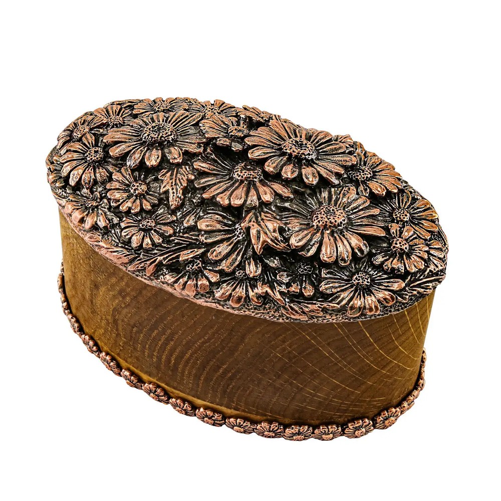 Деревянная шкатулка «Ромашки» с медными элементами Кольчугинский мельхиор — фото и цены