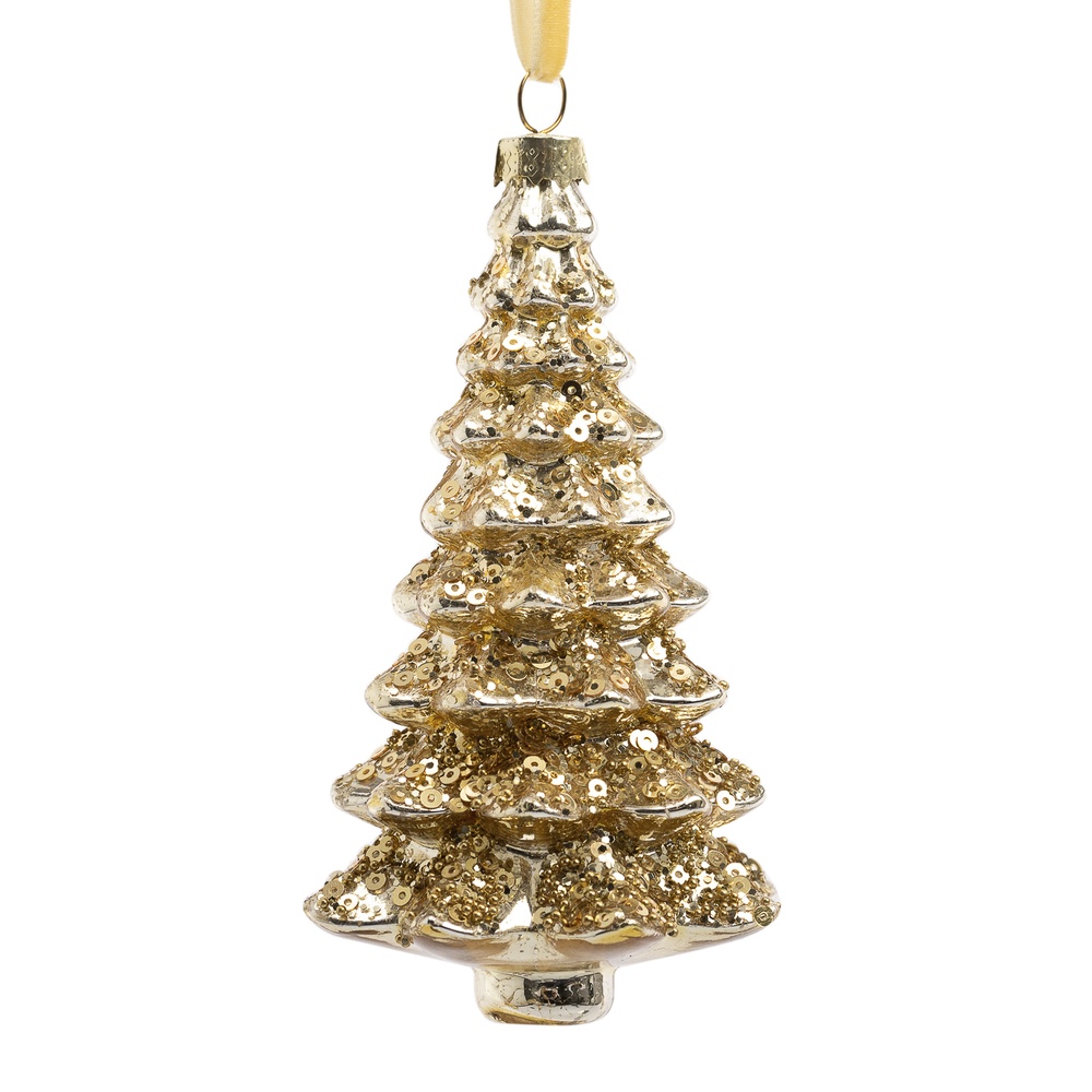 ShishiЕлочная игрушка елочка золотая, 12 см