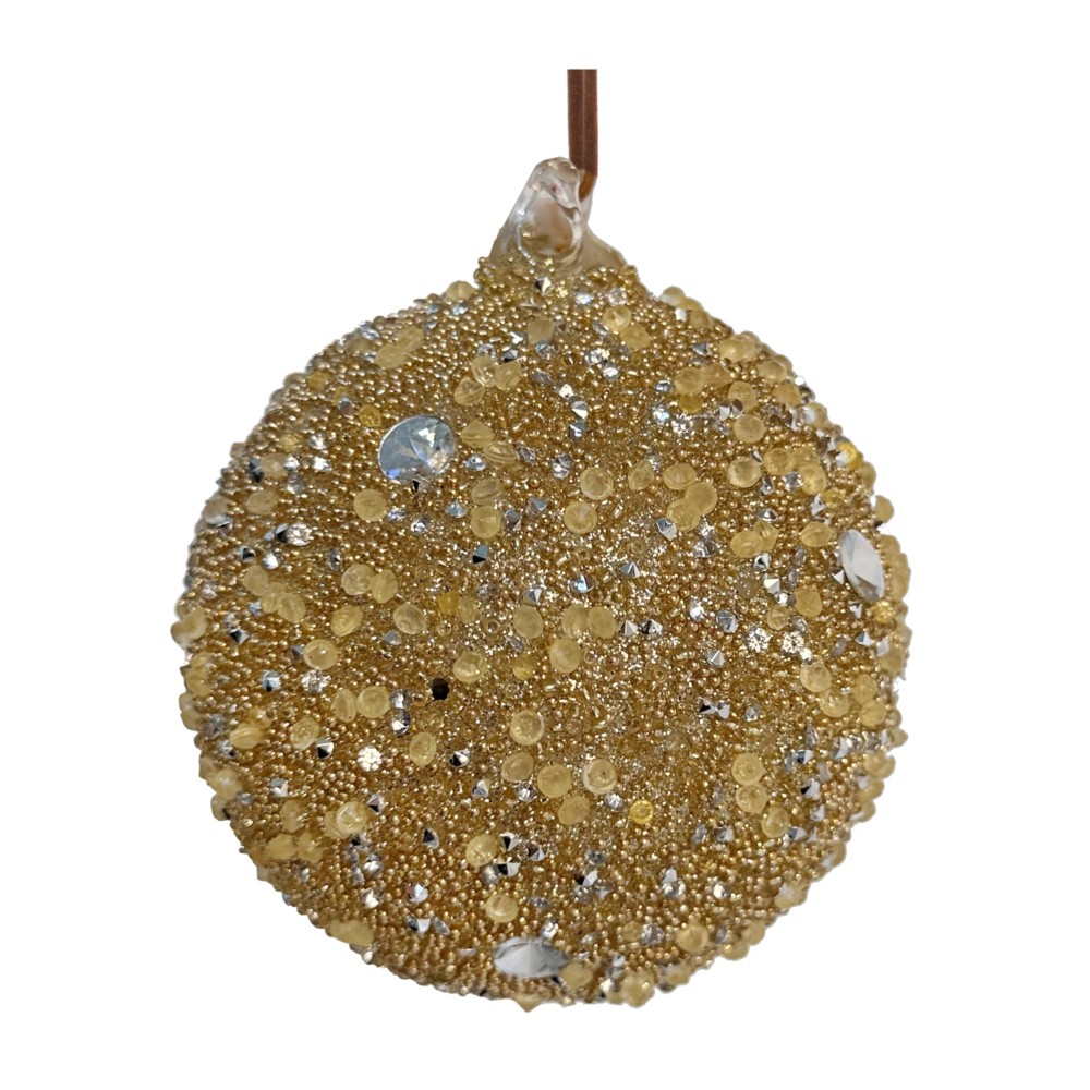 Стеклянный шар с золотым бисером и серебряными камнями 10 см Shishi — фото и цены