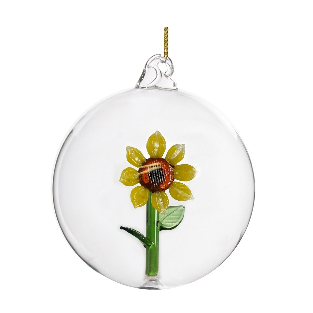 ShishiСтеклянный шар прозрачный с подсолнечником, 10 см