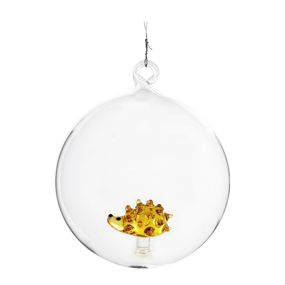 ShishiСтеклянный шар с коричневым ежом внутри, 10 см