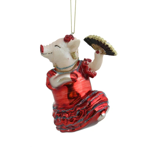 Купить Ёлочная игрушка Glass Hanger Dancing Pig 10 cm от Хоум Концепт