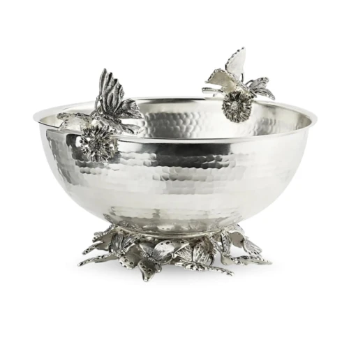 Купить Миска латунная посеребренная кованая «Бабочки» от Кольчугинский мельхиор